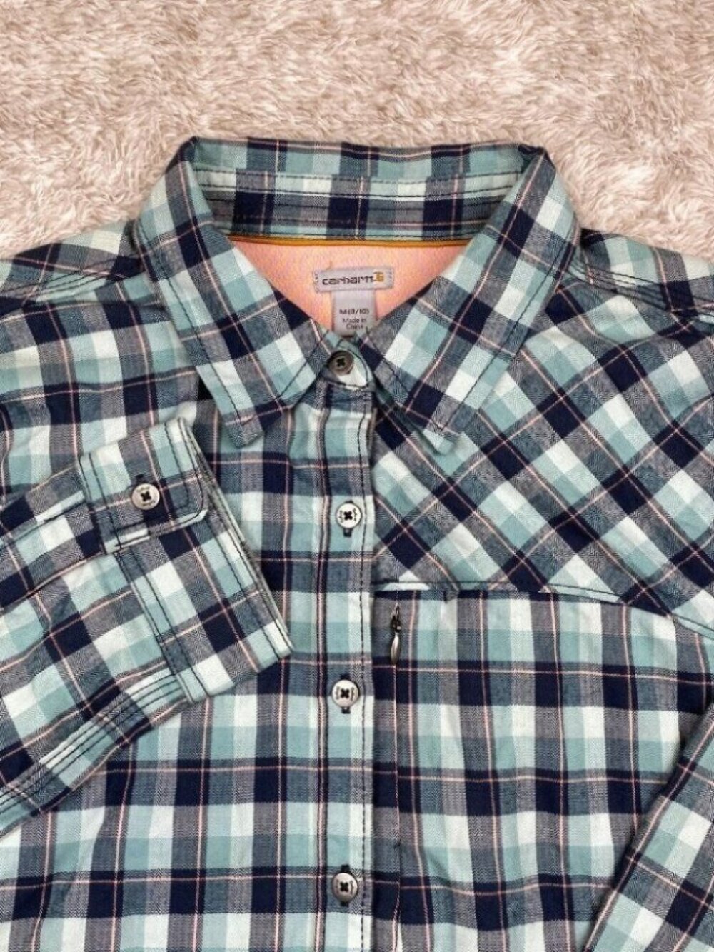 Carhartt Force Long Sleeve Button Shirt Womens M(8-10) Plaid Vented Hiking Gorp
